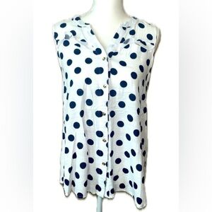 Ember Women’s Sleeveless Blue Polka dot top, size L